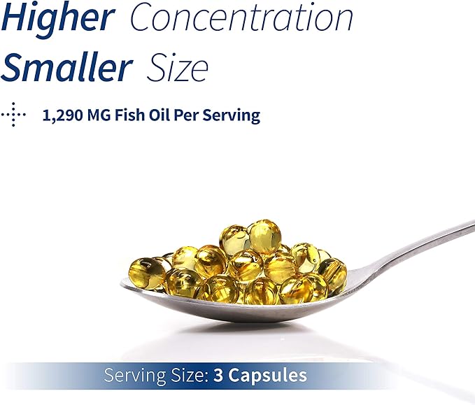 Spoonful Mini Omega 3 Fish Oil, iFOS Certified, 1290 mg Per Serving, 120 Softgels Pearls, Small Size Easy to Swallow Capsules, Made in USA