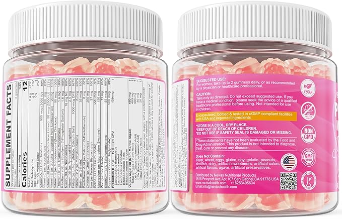 Prenatal Vitamins for Women Multivitamin Gummies w/ Methylfolate 1mg, Choline Omega-3(DHA+EPA) Iron, Postnatal Vitamins for Women Breastfeeding | Before,During & After Pregnancy,Sugar Free,Vegan,60Cts