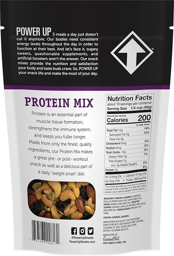 Power Up Premium Trail Mix - Protein Packed 14oz,No Added Sugar,Made Without Peanuts,Gluten Free,Vegan,Non-GMO,(Pack of 2)
