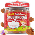 Kids, Teens & Adults Focus Gummies - Lions Mane Mushroom + Saffron + Algae Omega-3, 24-IN-1 Attention Supplement with Chaga, Magnesium, Methylated B12, B6 for Brain, Memory, Energy, Sugar Free, 60Cts