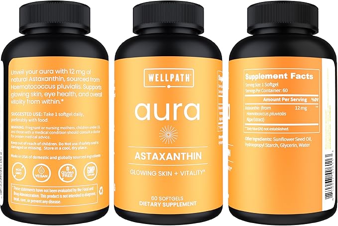 WellPath Astaxanthin 12mg Softgets | Vegan Astaxanthin Supplements from Microalgae | Antioxidants for Skin Hydration, Elasticity and Eye Health | Non-GMO, Made in USA, 2 Month Supply