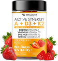 Vitamin D3 K2 Gummies 10000 IU with Magnesium Glycinate, Calcium, B12, K2 MK-7, Vitamins A, E, Lutein, Zeaxanthin - ADK Chewable Supplement for Bone, Eye, Immune Support - D3K2 Gummies
