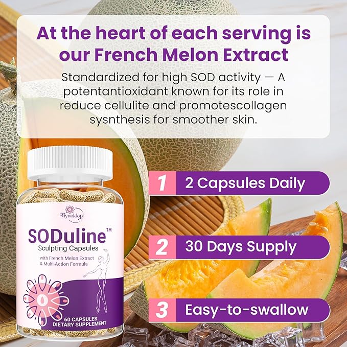 Anti Cellulite Supplement, SODuline™ Sculpting Capsules with French Melon SOD & Phyto Beadlets, Cellulite Reduces, Cellulite Remover for Legs, Skin Smoothing & Thighs, Collagen Supplements, 60 Caps