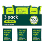 goodwipes Flushable Butt Wipes - Vitamin E & Aloe - Sewer & Septic Safe - Extra Large Adult Wet Wipes For Women & Men - Toilet Essential - Botanical Bliss, 153 Count (3 Packs + 3 Individually Wrapped)