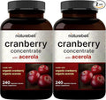 NatureBell 2 Pack Cranberry Concentrate with Acerola, 240 Vegetarian Capsules | Organic Cranberry Fruit Extract with Organic Acerola Cherry – Non-GMO, cGMP Manufactured