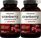 NatureBell 2 Pack Cranberry Concentrate with Acerola, 240 Vegetarian Capsules | Organic Cranberry Fruit Extract with Organic Acerola Cherry – Non-GMO, cGMP Manufactured