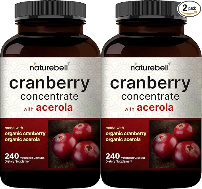 NatureBell 2 Pack Cranberry Concentrate with Acerola, 240 Vegetarian Capsules | Organic Cranberry Fruit Extract with Organic Acerola Cherry – Non-GMO, cGMP Manufactured