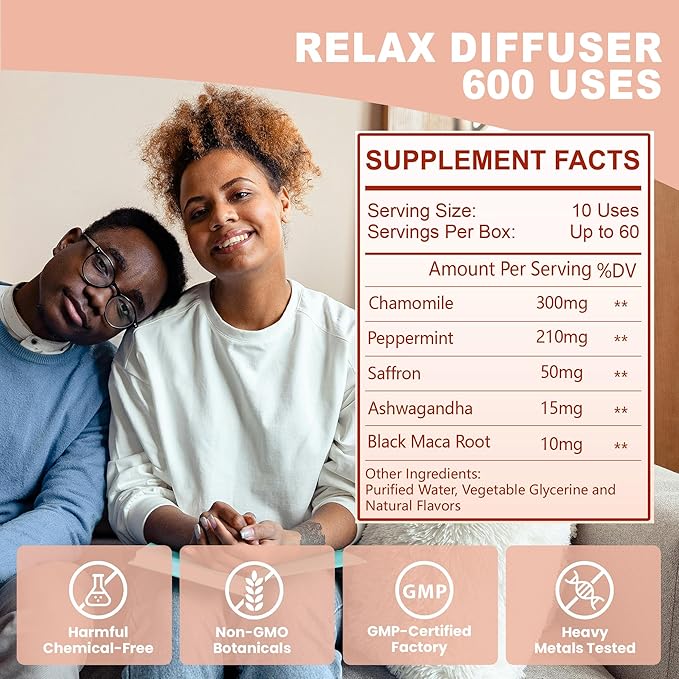 Herbal Diffuser Pen, Relax Diffuser with Chamomile, Peppermint, Saffron, Ashwagandha & Black Maca Root for Breathing in Calm, All Natural Swap - Up to 600 Uses (Varies by Usage), 1 Diffuser, 1 Pack