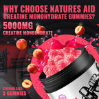 Natures Aid NSF Certified Creatine Gummy 5g - Creatine Monohydrate Gummies – Pre-Workout Energy & Muscle Growth Support for Men & Women | Peach Electrolyte Gummies (135 Count)