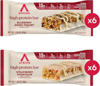 Atkins Blueberry Greek Yogurt & Strawberry Shortcake High Protein Bar, High Fiber, Keto Friendly, 12 Count (6 Bars Each Flavor)
