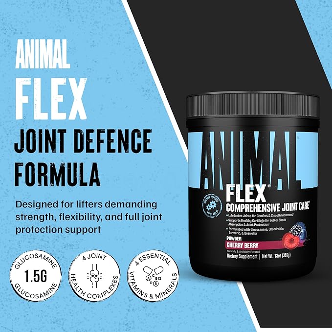 Animal Flex Powder - Joint Support Supplement for Pain Relief, Repair and Restore Muscles with Turmeric, Glucosamine, Chondroitin, MSM, Collagen and Boswellia, Great Tasting Cherry Flavor, 30 Scoops