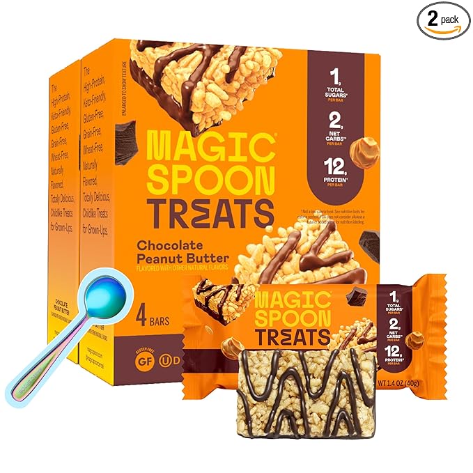 Magic Spoon Treats - 8 Gluten Free Protein Bars, Chocolate Peanut Butter - High Protein Gluten Free Snack - Sugar & Grain Free Protein Cereal Bar - Low Carb & Keto Friendly - Healthy Snacks