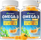 Omega-3 Gummies Supplement for Adults 40+: 1280mg Vegan Omega3 Fatty Acid DHA EPA with Vitamin D3 K2 Zinc Turmeric for Overall Health Support - Fish Oil Alternative for Women Men(120Count)