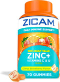 Zicam Daily Immune Support, Gummy Supplement, Zinc, Vitamin C and Vitamin D, Citrus Strawberry Flavor, 70 Count