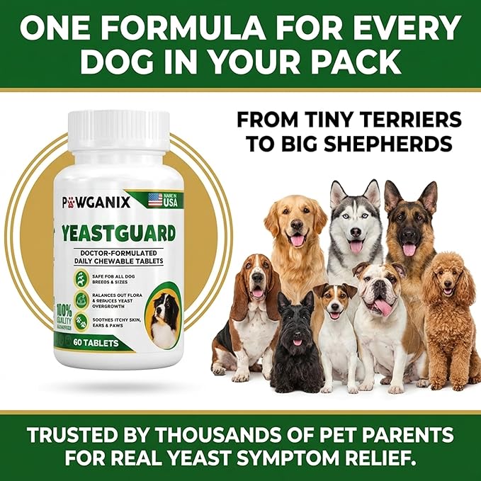 Probiotics for Dogs – Daily Support for Yeast Infection & Itchy Skin, Allergy, Paw Licking & Itchy Ears Relief – Pawganix YeastGuard Supplement (60 Chewable Tablets)