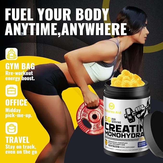 Creatine Monohydrate Gummies – Pre-Workout Energy & Muscle Growth Support for Men & Women | Mango Electrolyte Gummies (135 Count)