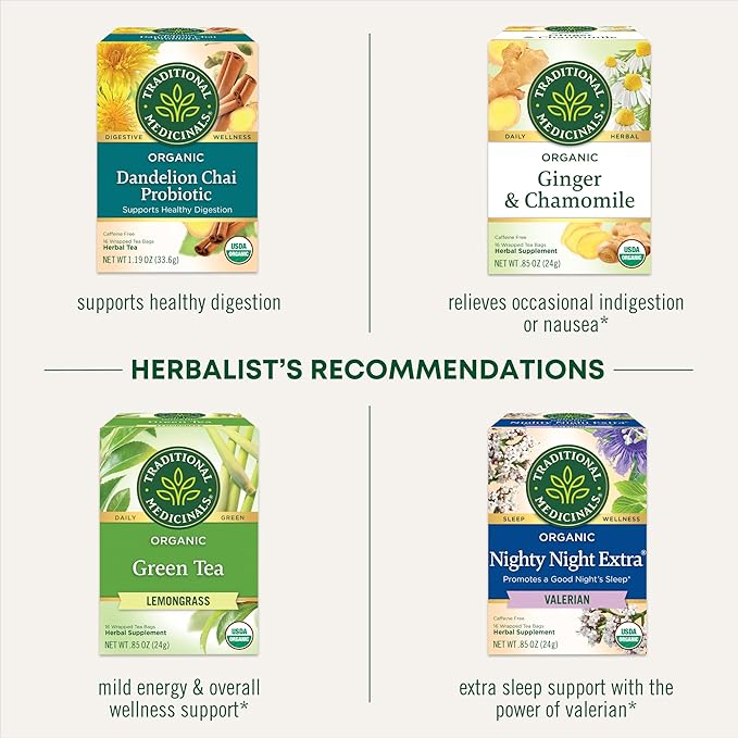 Traditional Medicinals Organic, Chamomile & Lavender - Chamomile Tea Supporting Stress Relief and Relaxation - Kosher, Non-GMO, Caffeine-Free, Compostable - 16 Tea Bags (Pack of 2)