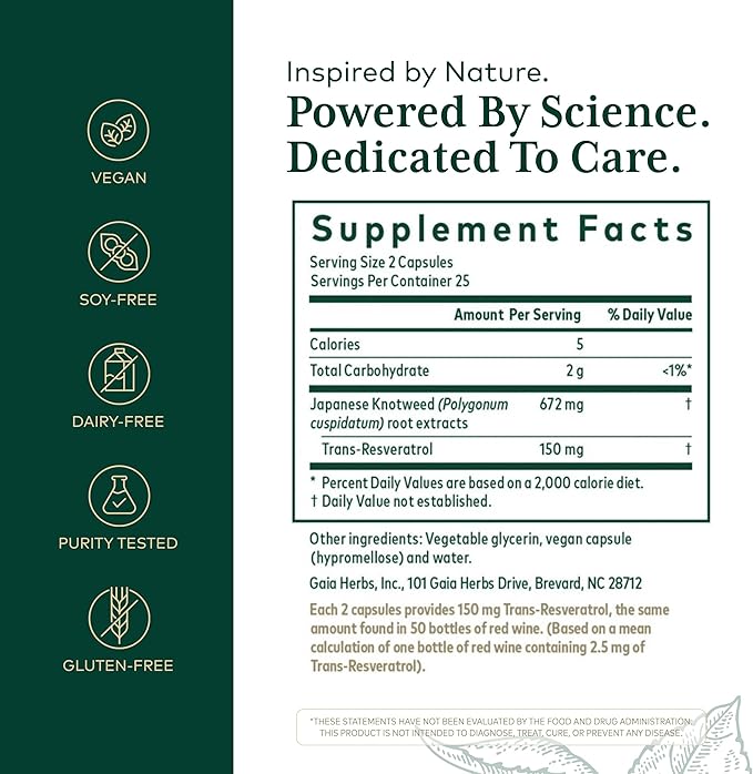 GAIA HERBS PRO Resveratrol 150 - Offers Heart Health & Immune Support - Contains Japanese Knotweed - Vegan, Soy-Free & Gluten-Free - 50 Liquid Phyto-Caps (25 Servings)