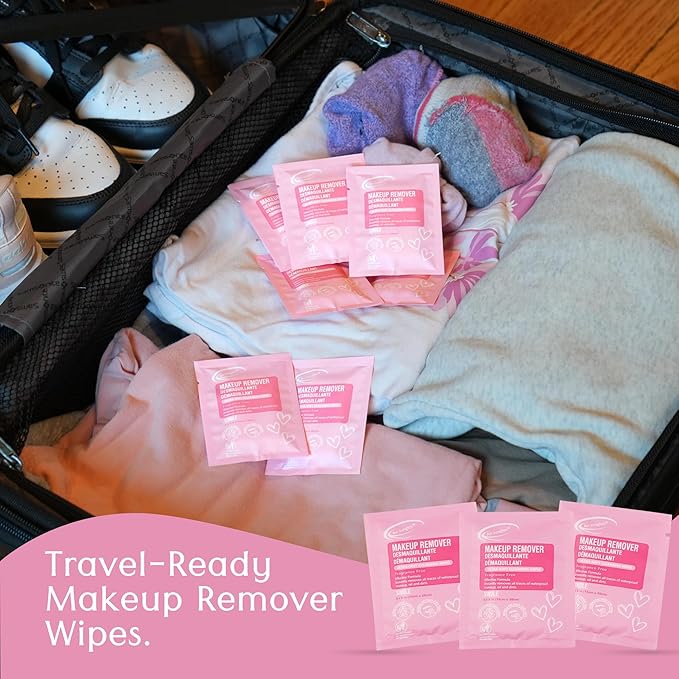 Air Jungles Makeup Remover Wipes Individually Wrapped, 25 Ct Travel Size Facial Cleansing Wipes with Vitamin E, Fragrance-Free, Gentle for All Skin Types, On-the-Go, Easter Gift for Women & Girls