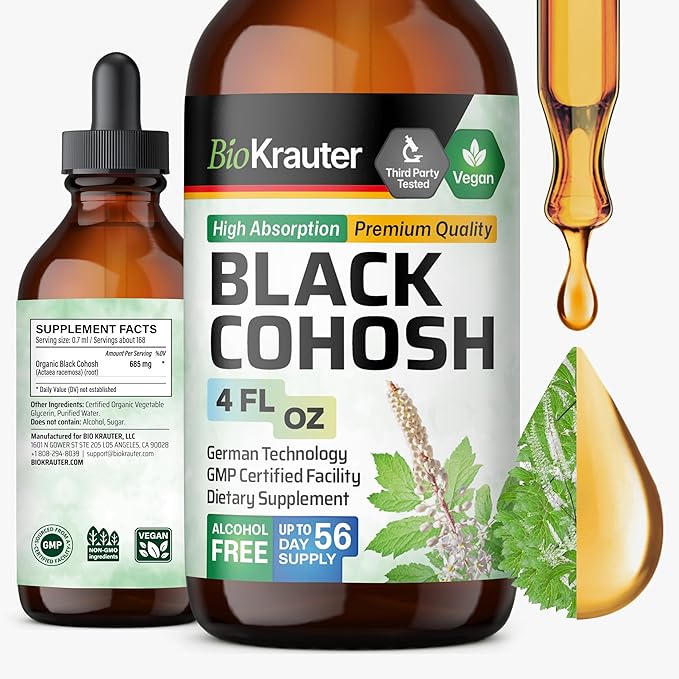 BIO KRAUTER® Perimenopause & Menopause Supplements for Women* - Pure Vegan Black Cohosh for Mood Support & Women's Wellness - Black Cohosh Supplements 4 Fl.Oz 56-Day Supply, Alcohol & Sugar Free