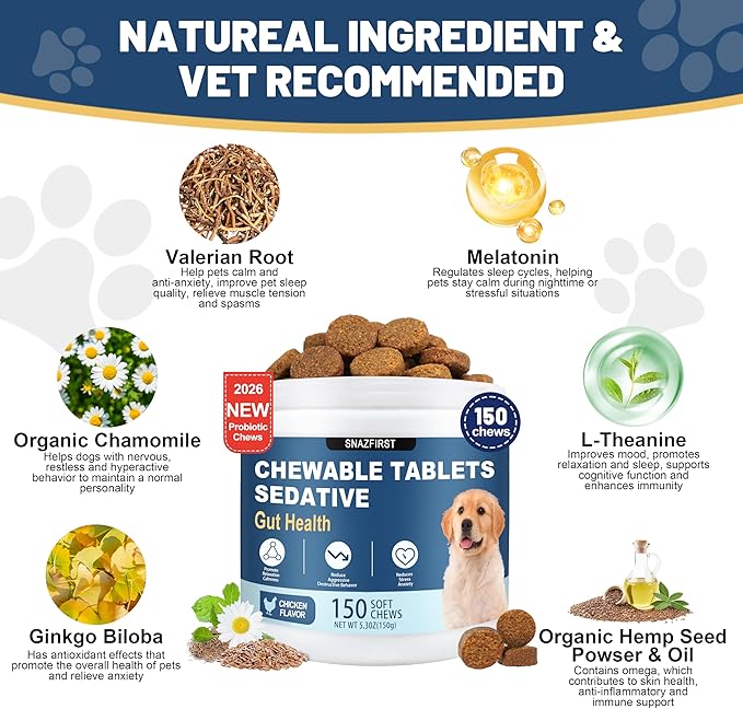 Calming Chews for Dogs Anxiety Relief, Dog Calming Chews-Anxiety and Stress Relief Treats Melatonin Bites Sleep Aid Calm Dog with Noise,Thunder,Barking,Separation(Chicken Flavor, 150 Chews)