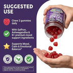 AuraZen Mood Support Saffron Gummies L-Theanine Ashwagandha Rhodiola St John's Wort Lions Mane GABA Vitamin D Magnesium Supplement | Calm Vegan Plant-Based Herbal Gummy By Clean Nutra