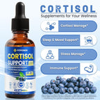 10 in 1 Cortisol Supplements for Women & Men, Cortisol Reducer with Ashwagandha, Magnesium, L-Theanine, Hormone Balance Drops - Sleep & Mood Support, 2 Fl Oz, Blueberry Flavor