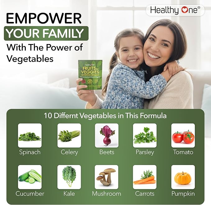 Fruits & Veggies Sugar-Free Gummies - 27 Whole Foods - Equals 3 Servings of Fruits & Vegetables - Improve Energy, Focus & Immune Function - Fiber - Antioxidants - Organic Ingredients - 14 Packets