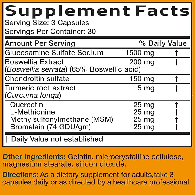 Bronson Glucosamine Chondroitin Turmeric & MSM Advanced Joint & Cartilage Formula, Supports Healthy Joints, Mobility & Cartilage - Non-GMO, 90 Capsules