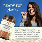 Magnesium Zinc & Vitamin D3 | 260MG Complex | High Absorption Mag Citrate, Glycinate & Malate | Muscle, Nerve Function & Bone Health Support | Zinc and Magnesium Supplement with VIT D3 | 60 Ct.
