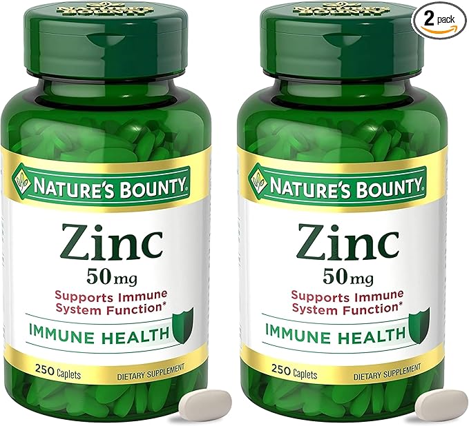 Nature’s Bounty Zinc 50mg,Immune Support & Antioxidant Supplement,Promotes Skin Health,1 Caplet Per Day,Gluten Free,250 Vegetarian Caplets,(Pack of 2)