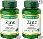 Nature’s Bounty Zinc 50mg,Immune Support & Antioxidant Supplement,Promotes Skin Health,1 Caplet Per Day,Gluten Free,250 Vegetarian Caplets,(Pack of 2)