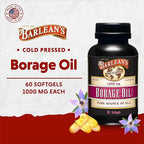 Barlean's Borage Oil Supplements, Cold Pressed Pure Borage Seed Oil Supplement Softgels for Men and Women, 1000 mg GLA Fatty Acids, 60 Count