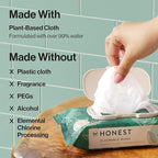 The Honest Company Flushable Wipes for Sensitive Skin, Hypoallergenic, Fragrance-Free, Tropical Leaves Design, 336 Count (4 Packs of 84)