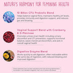 Vaginal Probiotics for Women - ph Balance for Women | 10B CFU - 10 Strains | Cranberry & D-Mannose | BV, Yeast, Flora & Odor Control | Urinary, Gut & Digestive Health Support Pills, 60 Ct