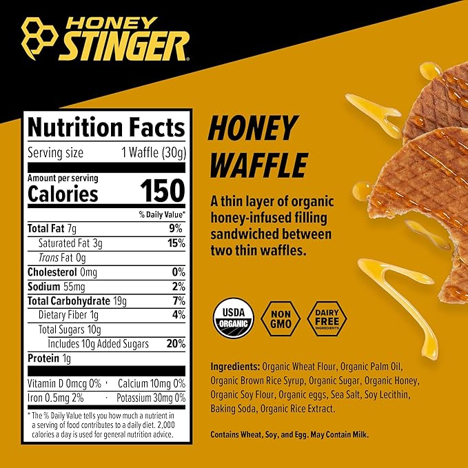 Honey Stinger Organic Honey Waffle, Energy Stroopwafel for Exercise, Endurance and Performance, Sports Nutrition for Home & Gym, Pre and Post Workout, 16.96 Ounces (Pack of 16)