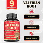 Satoomi Valerian Root Capsules - 9 Natural Herbs - Ashwagandha, Turmeric, Ginger, Ceylon Cinnamon - 90 Caps for 3-Month Supply