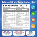 Kids Calcium Citrate Gummies with Vitamin D3 Supplement, Calcium Citrate 300/600 mg with Magnesium Zinc & Multivitamin for Kids 4+ & Teens, Support Bone Muscle & Digestive Health, Sugar Free, 60ct
