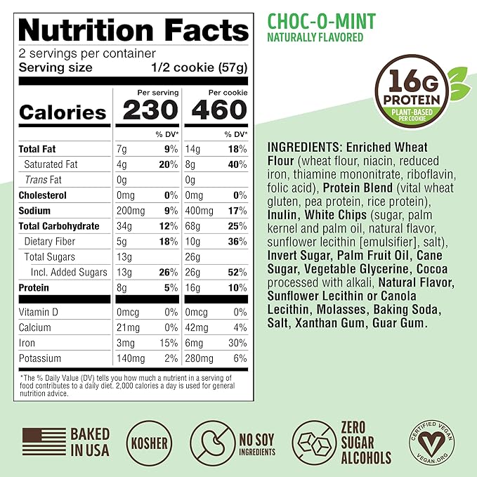 Lenny & Larry's Complete Protein Cookie, [Choc-O-Mint], Chewy Soft Baked, 16g Plant Protein, Vegan, Non-GMO, High Fiber, [4 Ounce] Cookie,(Pack of 24)