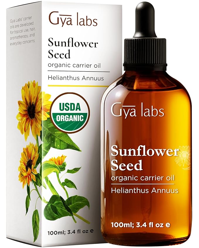 Gya Labs USDA Organic Sunflower Oil - 3.4 Fl Oz - Carrier Oil for Hair, Skin, Face, Scalp & Body Massage