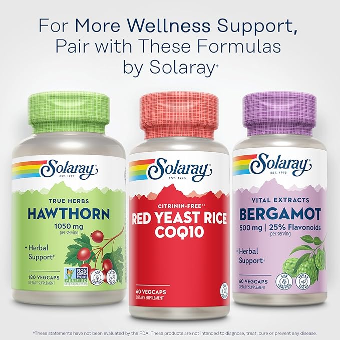 SOLARAY Red Yeast Rice Plus CoQ-10 & No-Flush Niacin Vitamin B-3, Healthy Heart & Cardiovascular Support, Non-Irradiated & Citrinin Free, 60 Servings, 60 VegCaps