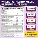 Potassium Citrate and Potassium Gluconate Supplement, 1200mg Two Forms of Potassium Gummies, w/Magnesium, Omega-3, Calcium, Vitamin D3 K2 B12 E B6, Folate for Mṵṣḉḷḙ, Nerves, Health Bones, 120Cts
