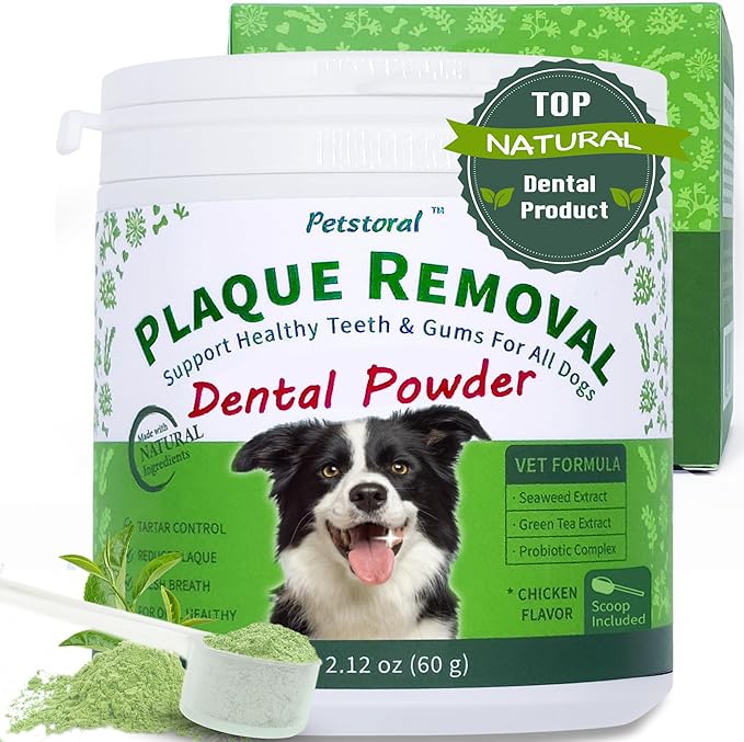 Natural Dog Dental & Supplement Powder, Plaque & Tartar Control with Glucosamine, Omega-3, Probiotics & Vitamin E for Joint, Chicken Flavour, Digestion & Fresh Breath
