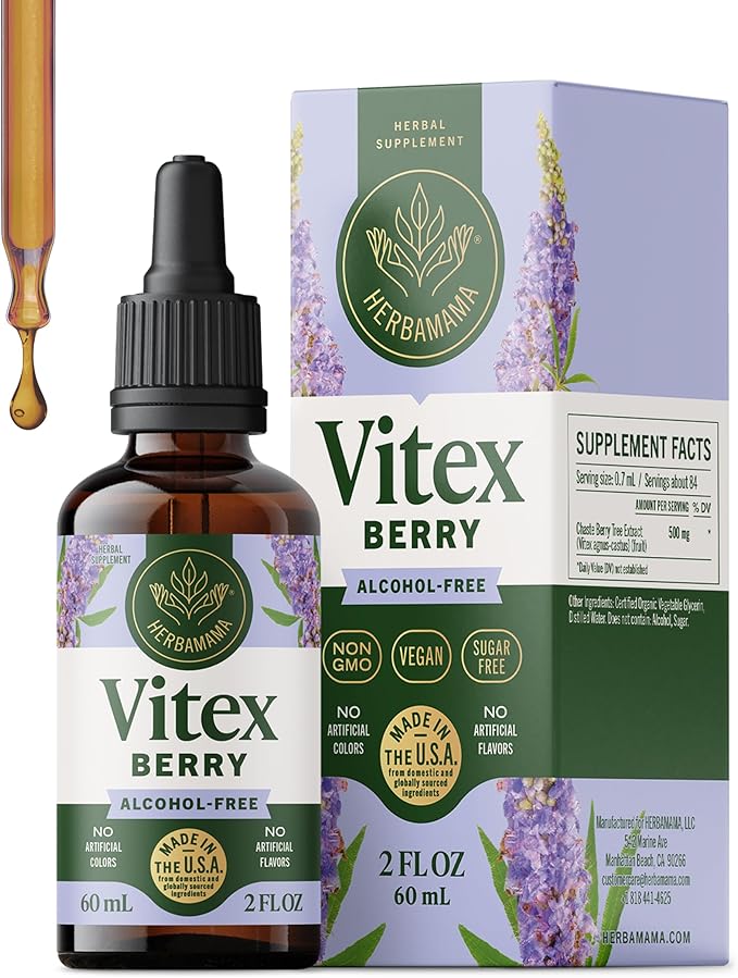HERBAMAMA Vitex Chasteberry Supplement for Women - Natural Menopause Support* with Vitex Berry Tincture - Chaste Tree Berry Drops for Hormonal Balance & Cycle Support* - 42-Day Supply