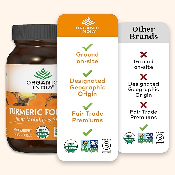 ORGANIC INDIA Turmeric Curcumin Herbal Supplement - Joint Mobility & Immune System Support, Healthy Inflammatory Response, Whole Root Supplement, Organic Trikatu, USDA Certified Organic - 90 Capsules