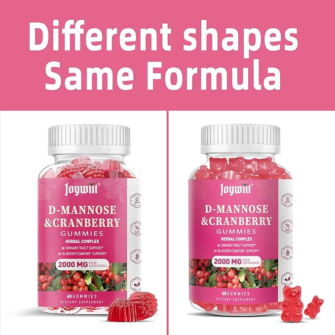 D-Mannose Gummies 2000mg with Cranberry 500mg & Hibiscus - D Mannose Chewable Supplements for Women - Liver, Bladder Flush & Urinary Tract Cleanse Health Supplement, 60 Counts