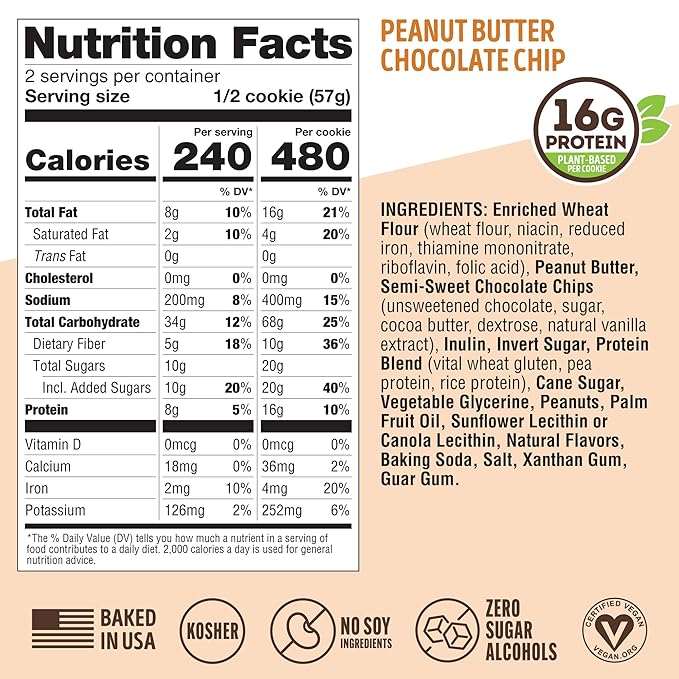 Lenny & Larry's Complete Protein Cookie, [Peanut Butter Chocolate Chip], Chewy Soft Baked, 16g Plant Protein, Vegan, Non-GMO, High Fiber, [4 Ounce] Cookie (Pack of 12)