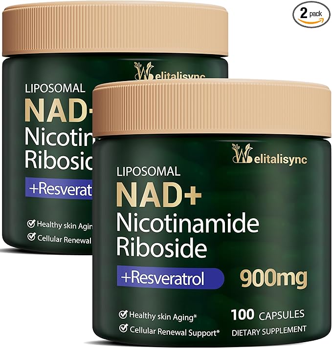 Premium NAD+ Supplement - Nicotinamide Riboside & Resveratrol 900mg – Fast-Absorbing Cellular Renewal Capsules for Energy, Anti-Aging & Brain Health – Vegan, Non-GMO, 200 C