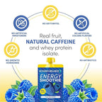 Designer Wellness Energy Smoothie, Real Fruit, 100mg Natural Caffeine, 5g Protein, Low Carb, Zero Added Sugar, Gluten-Free, Blue Raspberry, 12 Count