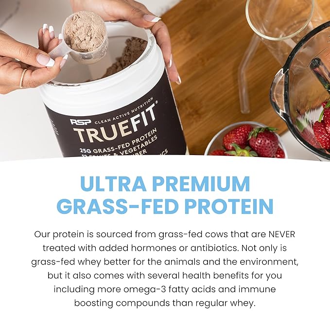 TrueFit High Fiber Protein Powder, Grass-Fed Whey Meal Replacement Shake with Prebiotics, Probiotics, & Organic Superfoods, Keto Friendly, Gluten Free